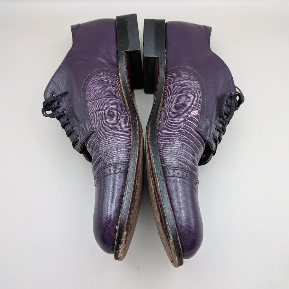 VTG Stacy Adams Madison Purple Lace Up Leather Oxfords Faux Lizard Mens 9.5 D